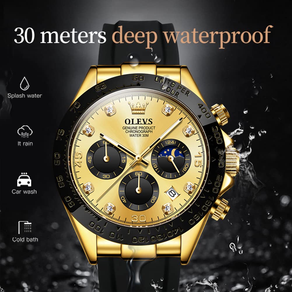 Foto 6 pulgar | Reloj Olevs Para Hombre, Cronógrafo Analógico De Cuarzo, Resistente Al Agua, Color Dorado - Venta Internacional.