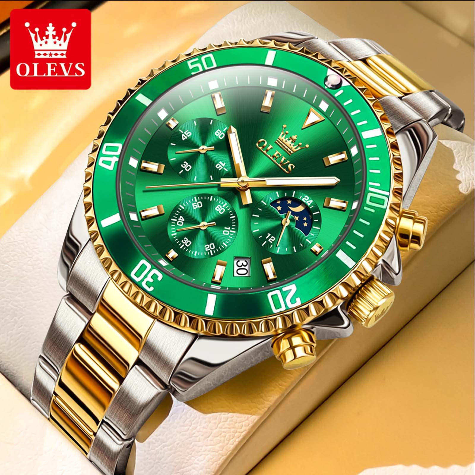 Foto 3 | Reloj Olevs Para Hombre, Redondo, De Cuarzo, Esfera Verde, 42,5 Mm - Venta Internacional.