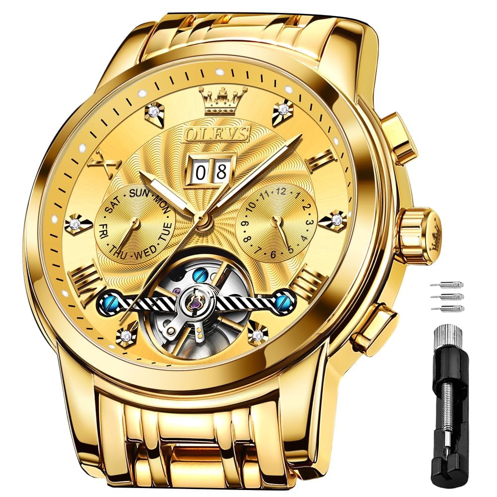 Foto 1 | Reloj Olevs Gold Automatic Mechanical Tourbillon para Hombre - Venta Internacional