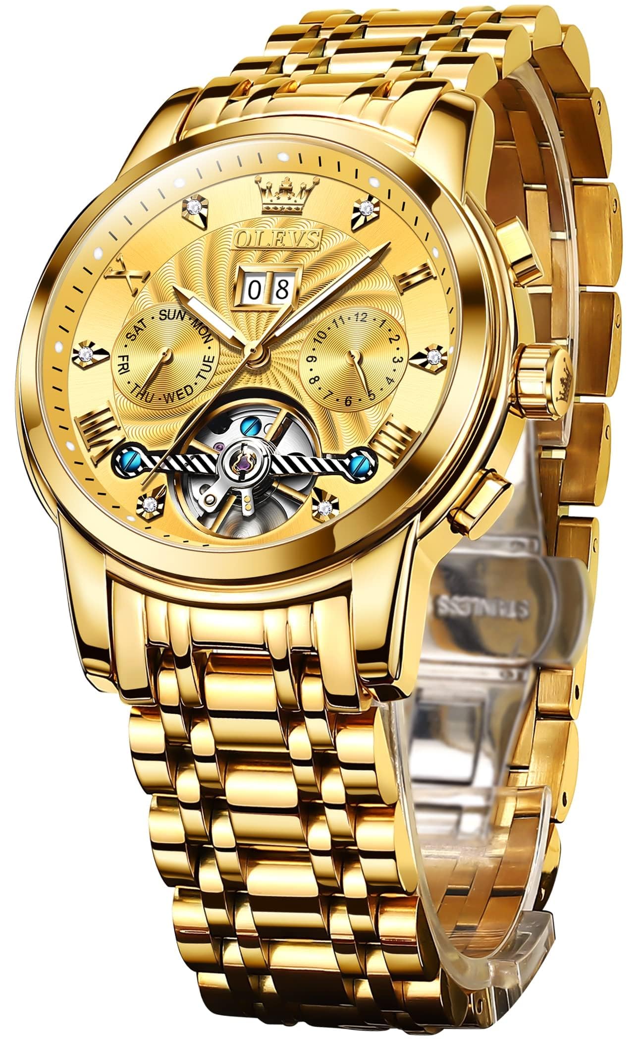 Foto 3 pulgar | Reloj Olevs Gold Automatic Mechanical Tourbillon para Hombre - Venta Internacional