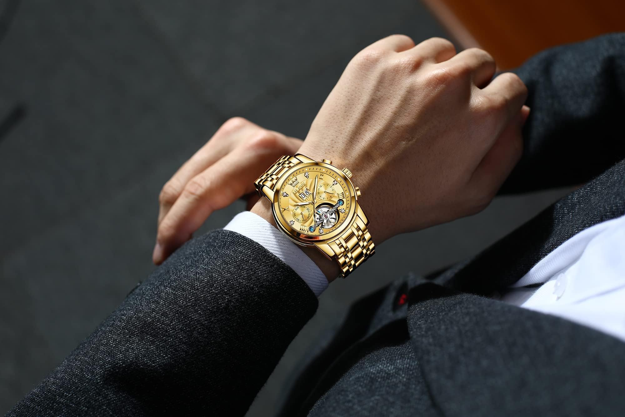 Foto 3 | Reloj Olevs Gold Automatic Mechanical Tourbillon para Hombre - Venta Internacional