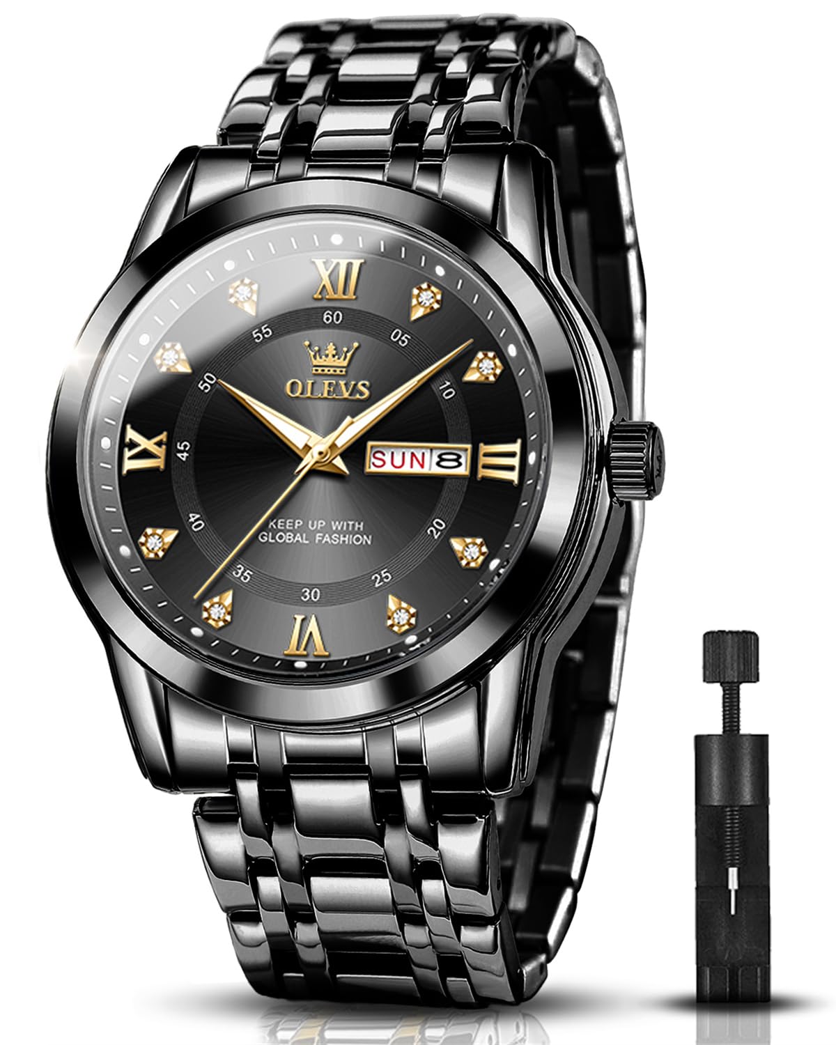 Foto 1 | Reloj OLEVS Negro Analógico de Cuarzo Resistente al Agua para Hombre - Venta Internacional