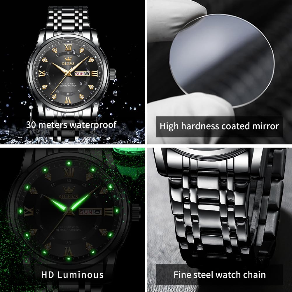 Foto 6 | Reloj OLEVS Negro Analógico de Cuarzo Resistente al Agua para Hombre - Venta Internacional