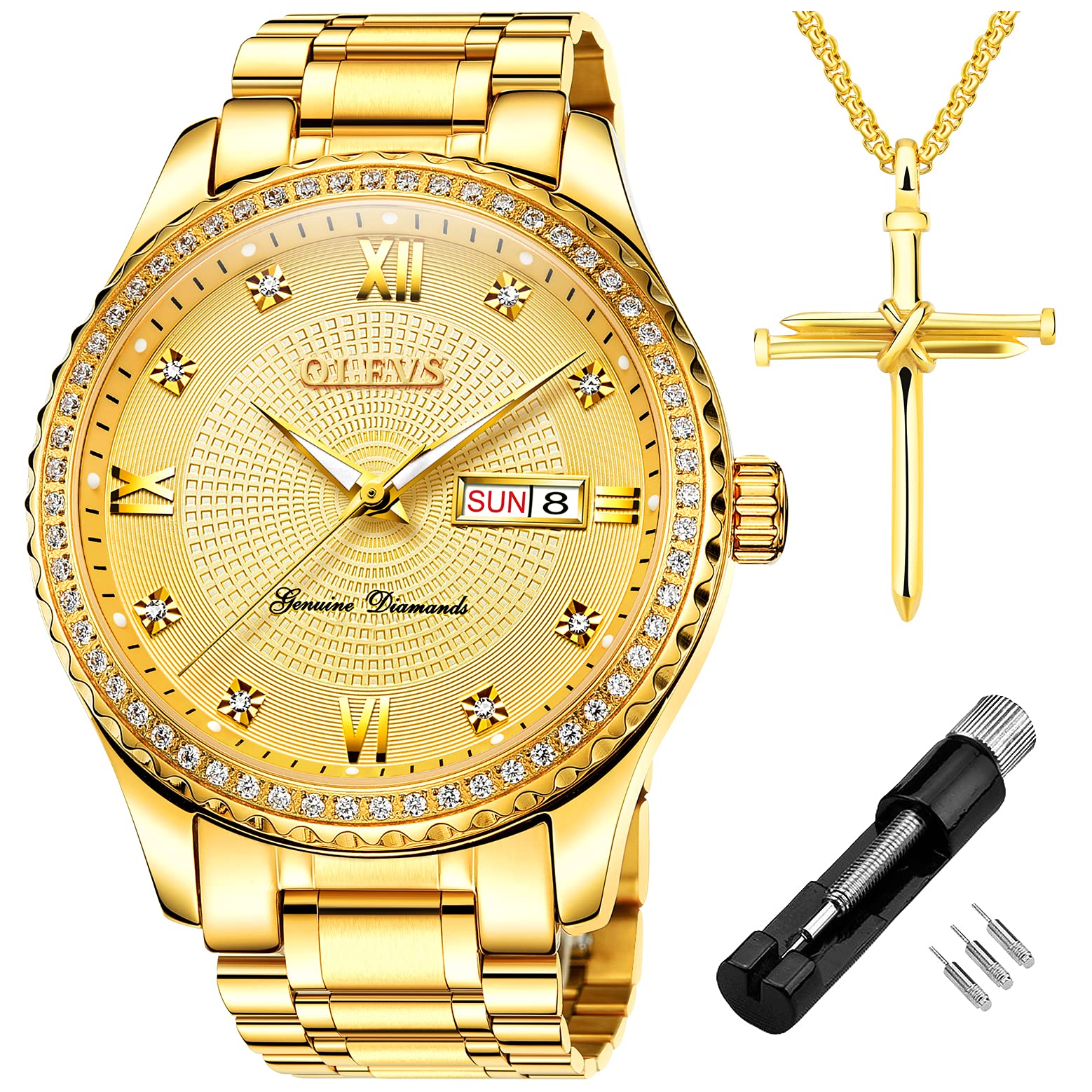 Foto 1 | Reloj OLEVS Luxury Diamond Gold Resistente al Agua 30 m para Hombre - Venta Internacional