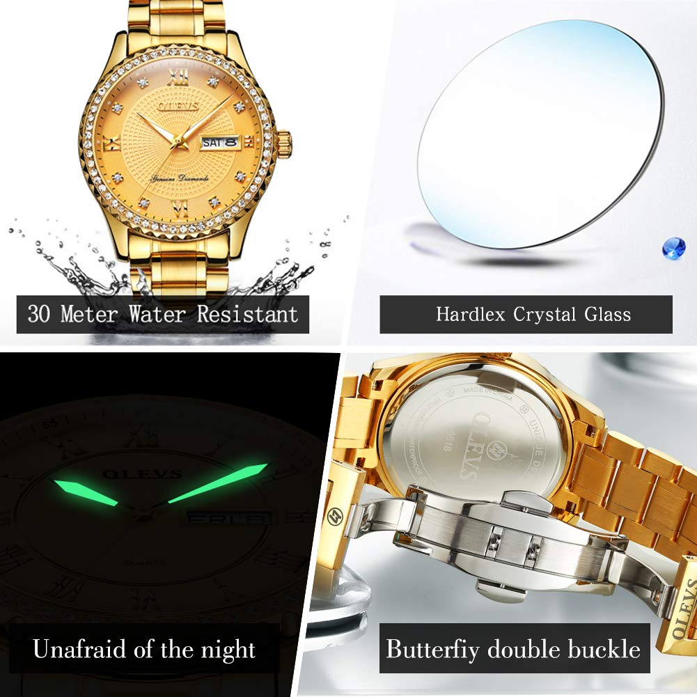Foto 3 | Reloj OLEVS Luxury Diamond Gold Resistente al Agua 30 m para Hombre - Venta Internacional