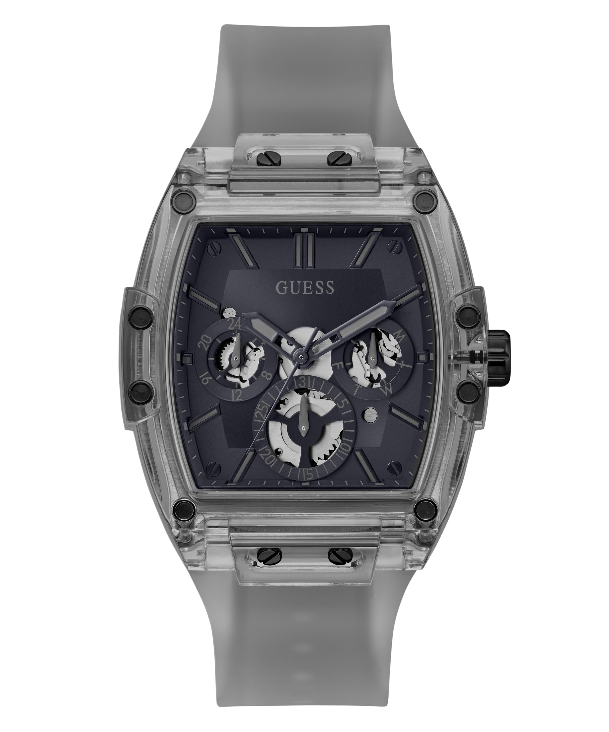 Foto 2 pulgar | Funda De Silicona Watch Guess Para Hombre Con Correa Gris De 43 Mm Y Esfera Azul Marino - Venta Internacional.