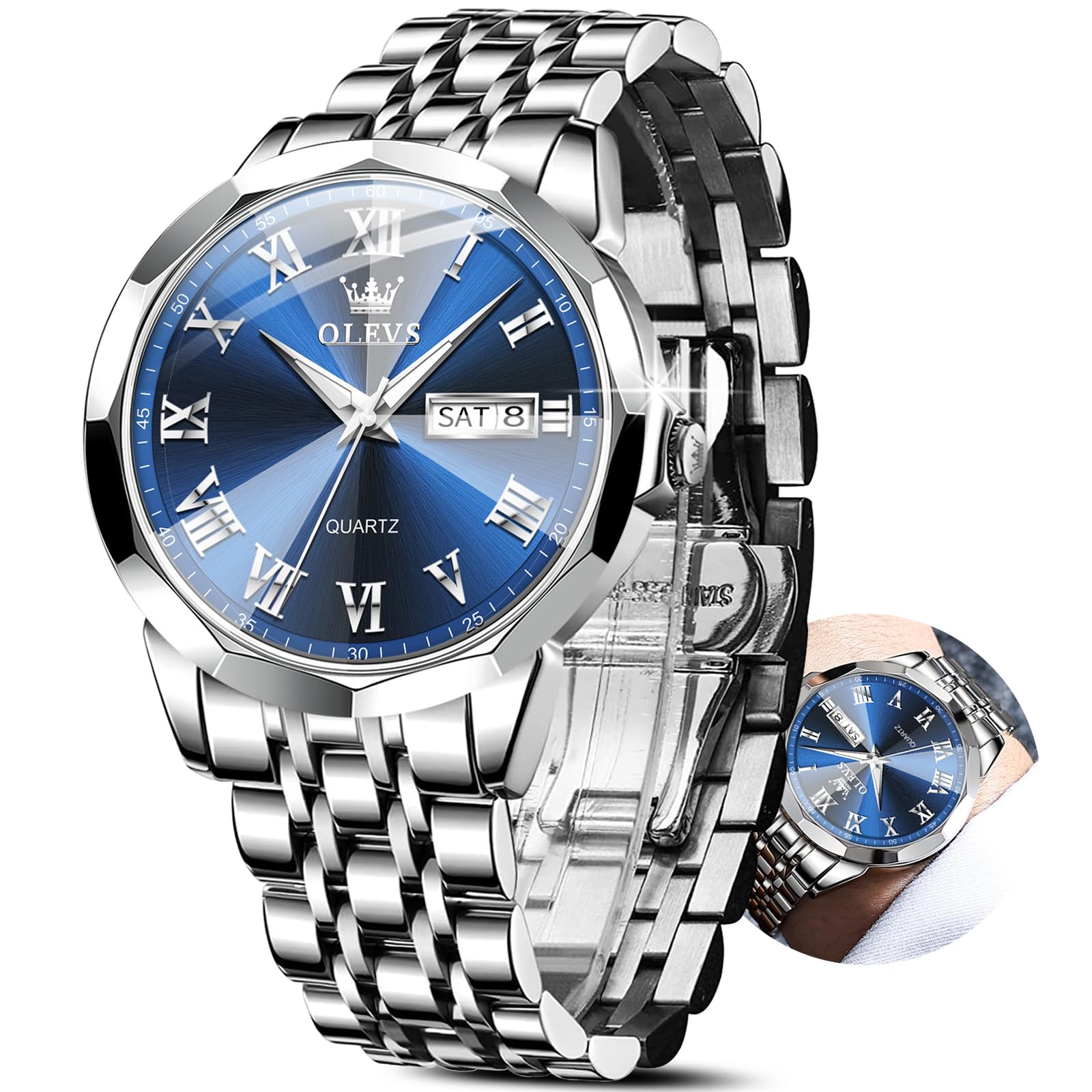 Foto 2 pulgar | Reloj Olevs de Acero Inoxidable Impermeable para Hombre - Venta Internacional
