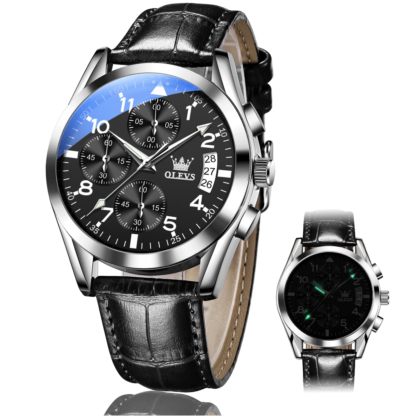 Foto 2 pulgar | Reloj Olevs para Hombre Correa de Cuero Esfera Negra - Venta Internacional