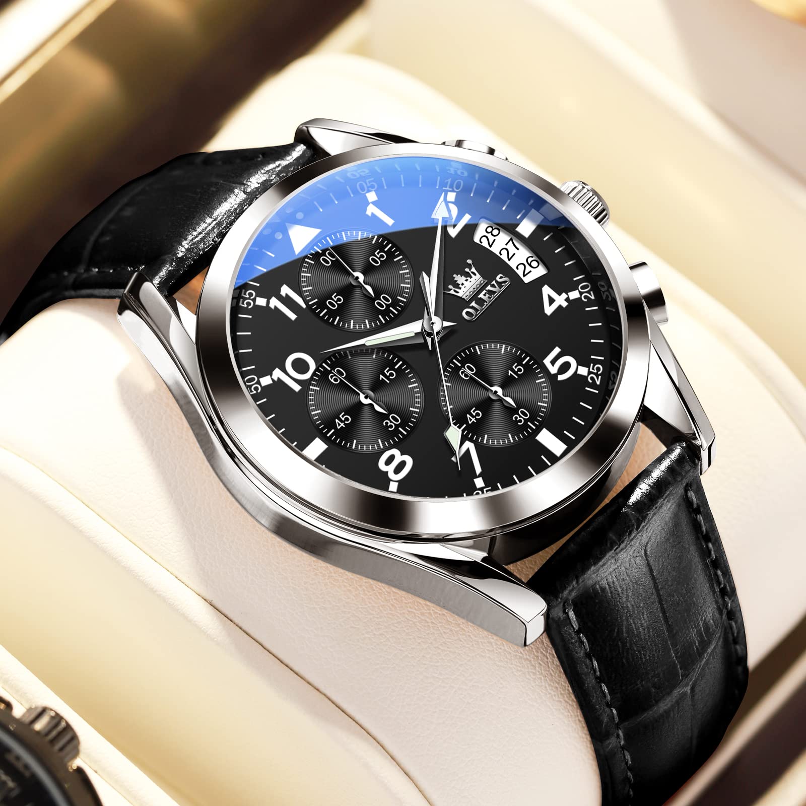 Foto 6 | Reloj Olevs para Hombre Correa de Cuero Esfera Negra - Venta Internacional