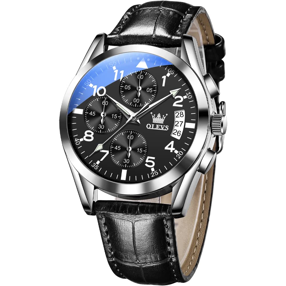 Foto 8 pulgar | Reloj Olevs para Hombre Correa de Cuero Esfera Negra - Venta Internacional