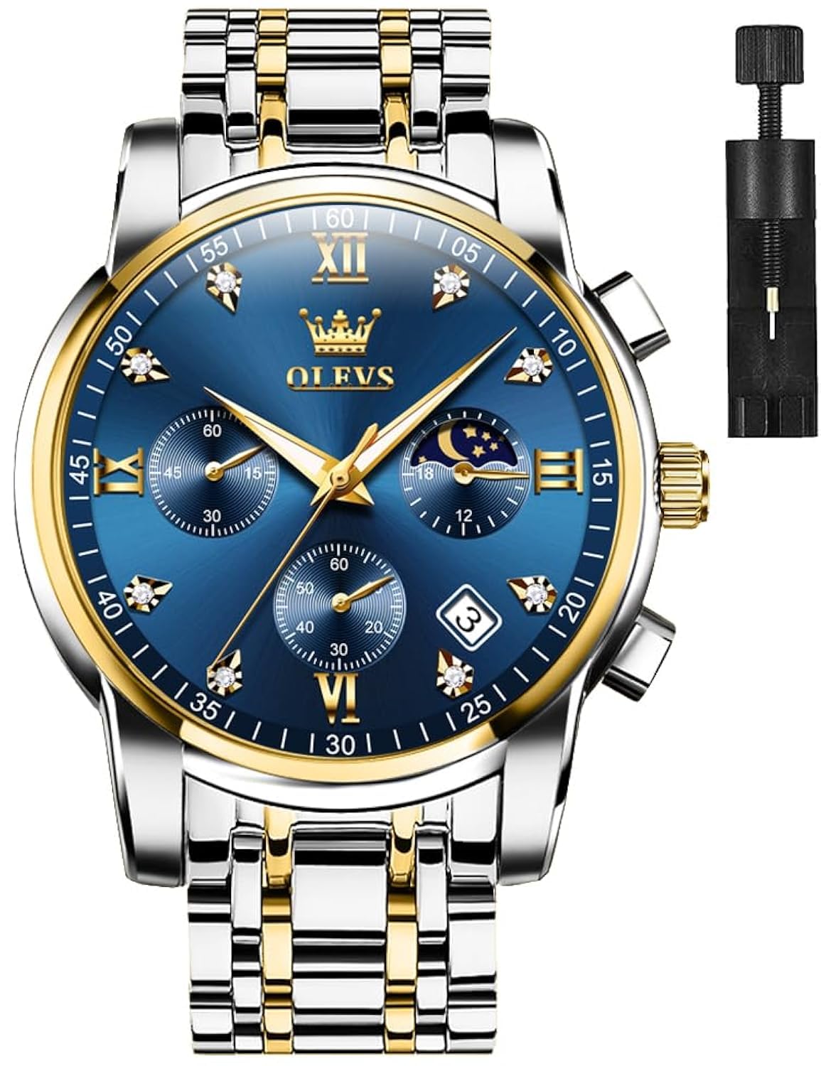 Foto 2 pulgar | Reloj OLEVS Blue Moon Phase Multifunción para Hombre - Venta Internacional