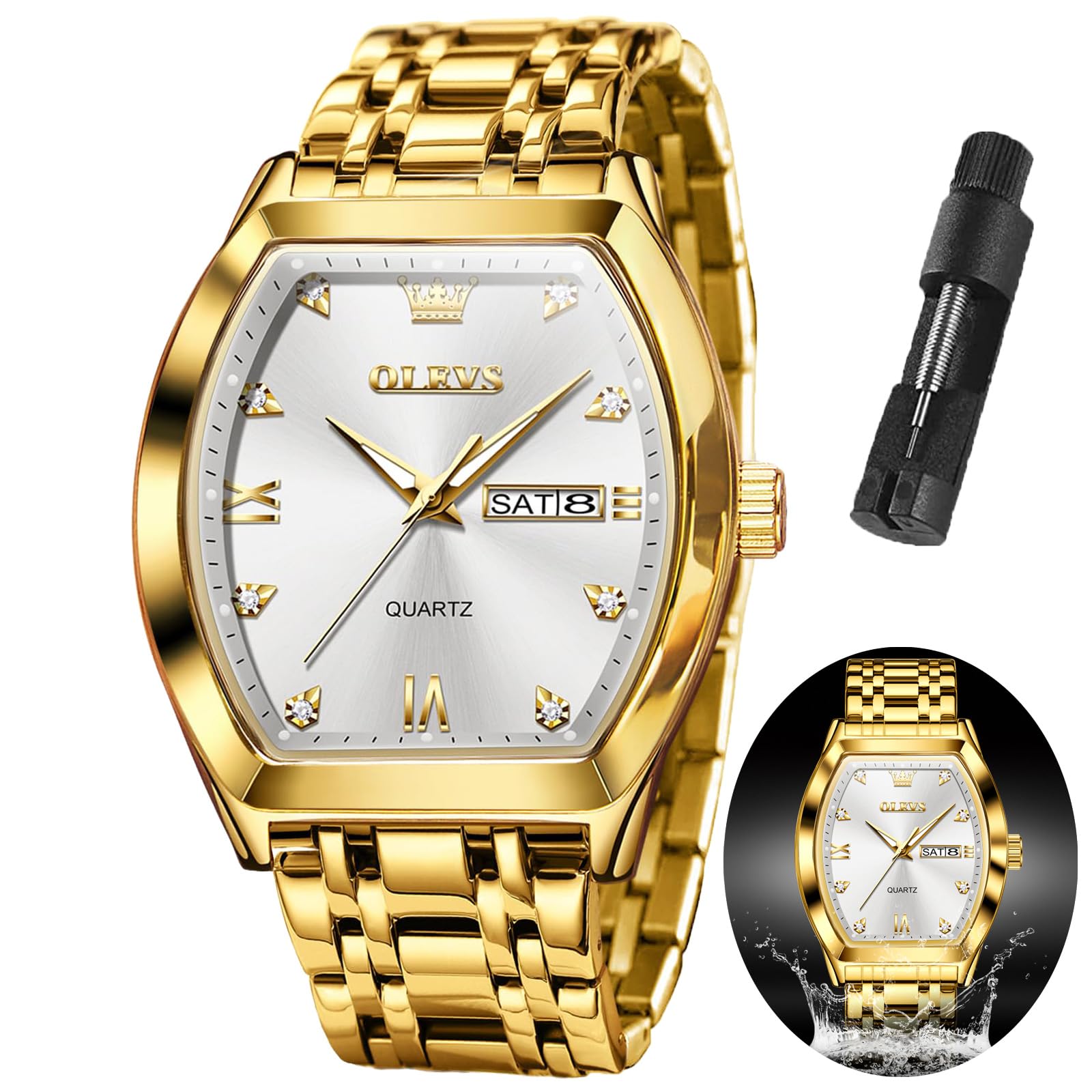 Foto 1 | Reloj Olevs Cuadrado Dorado de Acero Inoxidable para Hombre - Venta Internacional