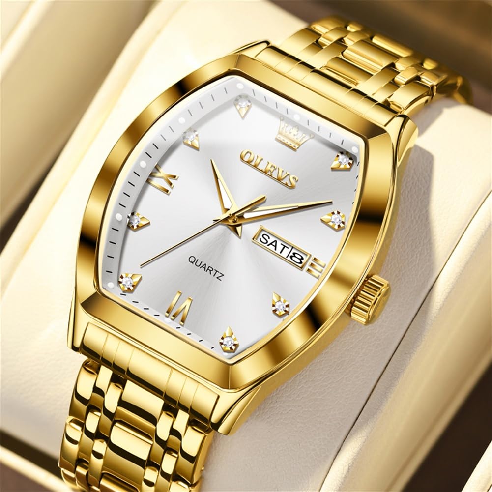 Foto 3 pulgar | Reloj Olevs Cuadrado Dorado de Acero Inoxidable para Hombre - Venta Internacional