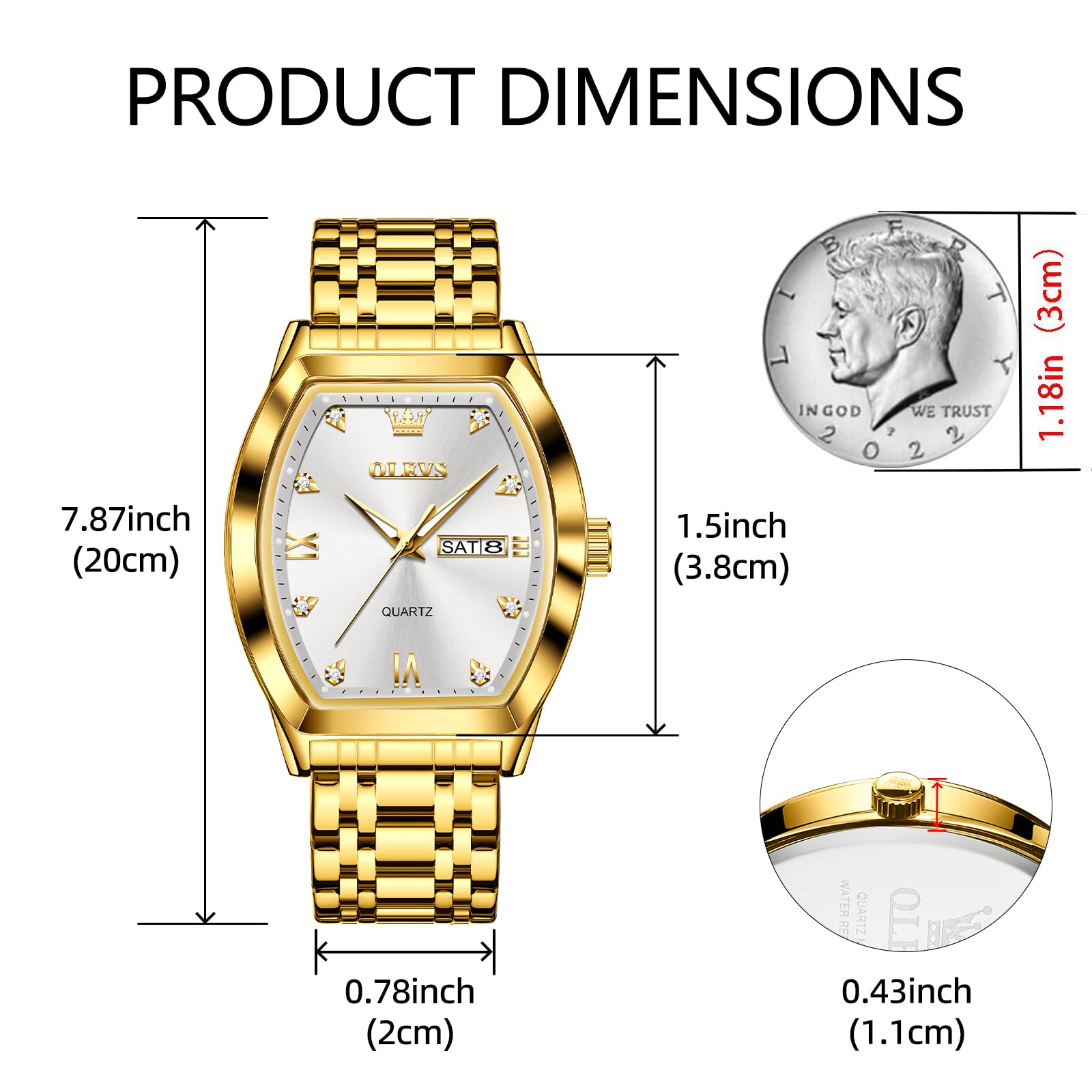 Foto 5 pulgar | Reloj Olevs Cuadrado Dorado de Acero Inoxidable para Hombre - Venta Internacional