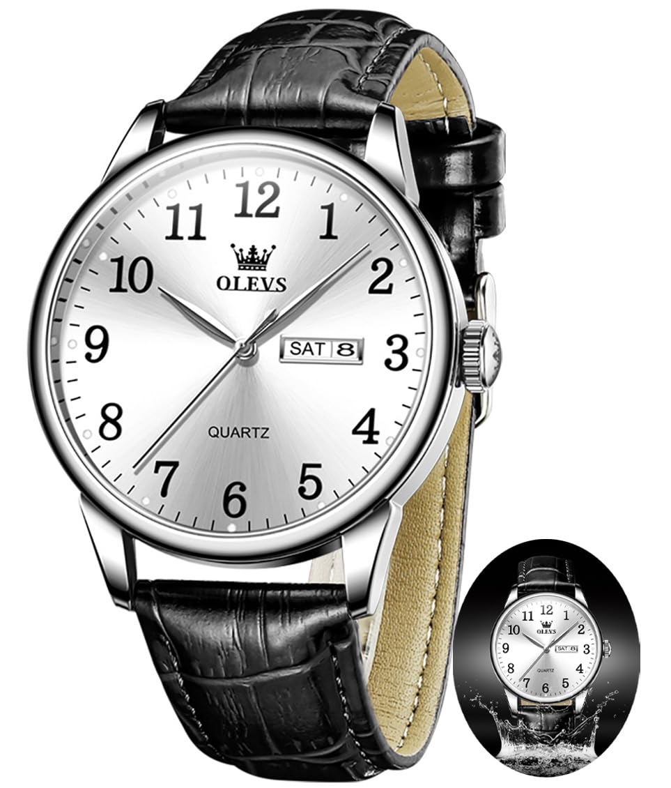 Foto 1 | Reloj Olevs para Hombre Piel Negra Plata Cara Grande Impermeable - Venta Internacional