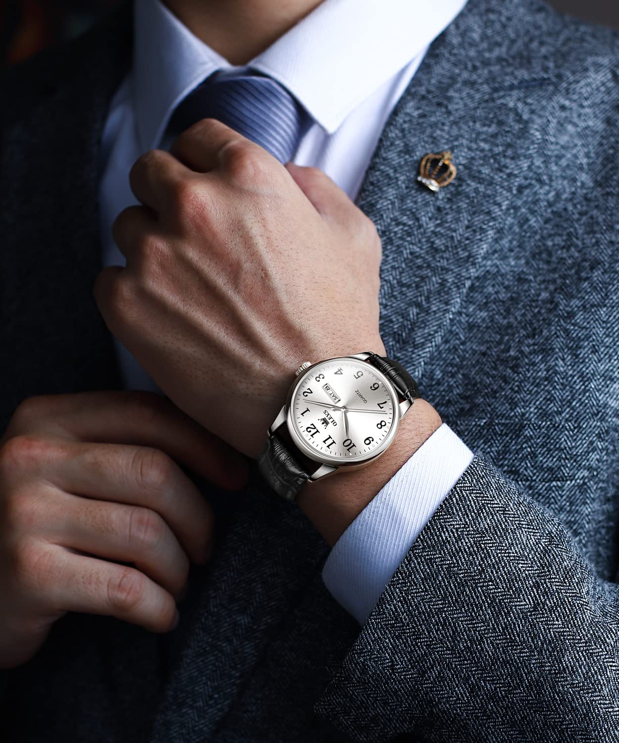 Foto 4 | Reloj Olevs para Hombre Piel Negra Plata Cara Grande Impermeable - Venta Internacional