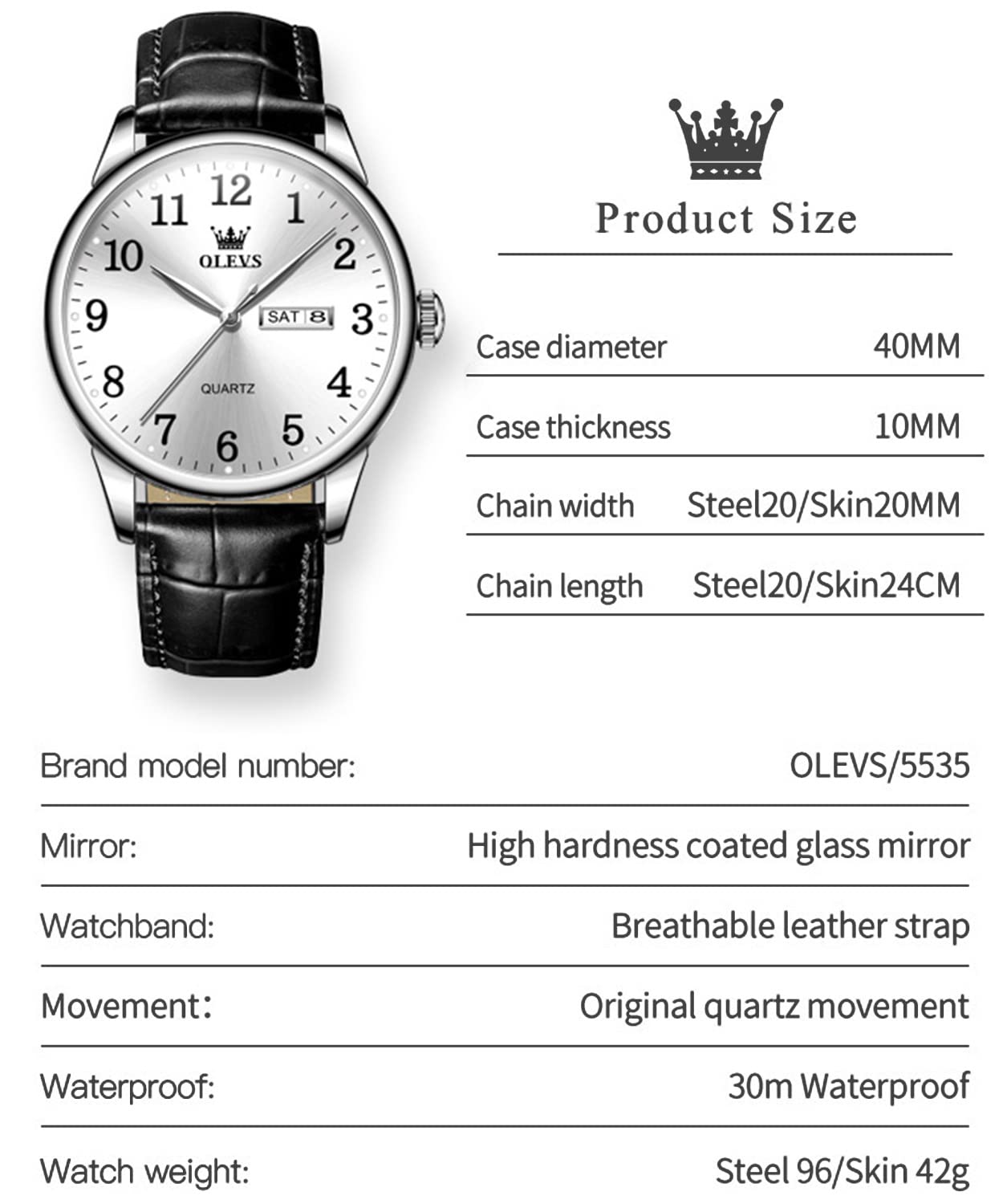 Foto 6 | Reloj Olevs para Hombre Piel Negra Plata Cara Grande Impermeable - Venta Internacional