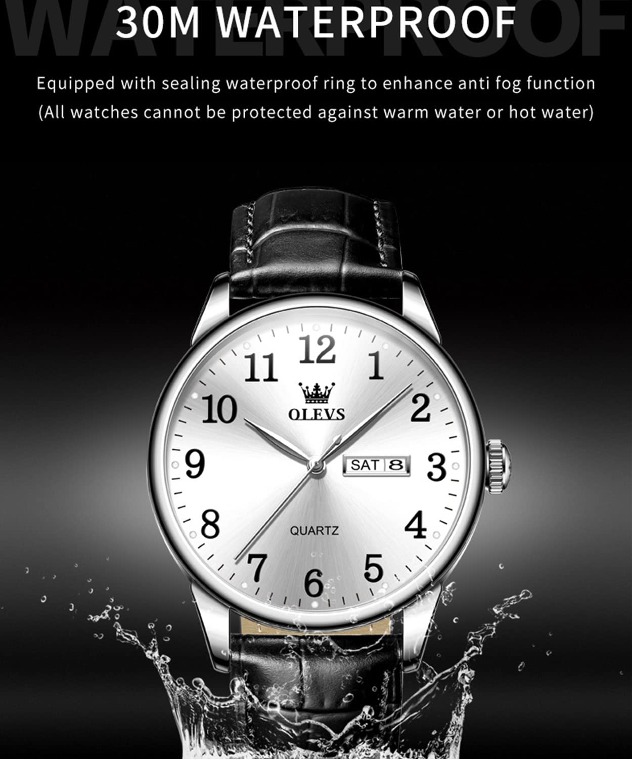 Foto 8 pulgar | Reloj Olevs para Hombre Piel Negra Plata Cara Grande Impermeable - Venta Internacional