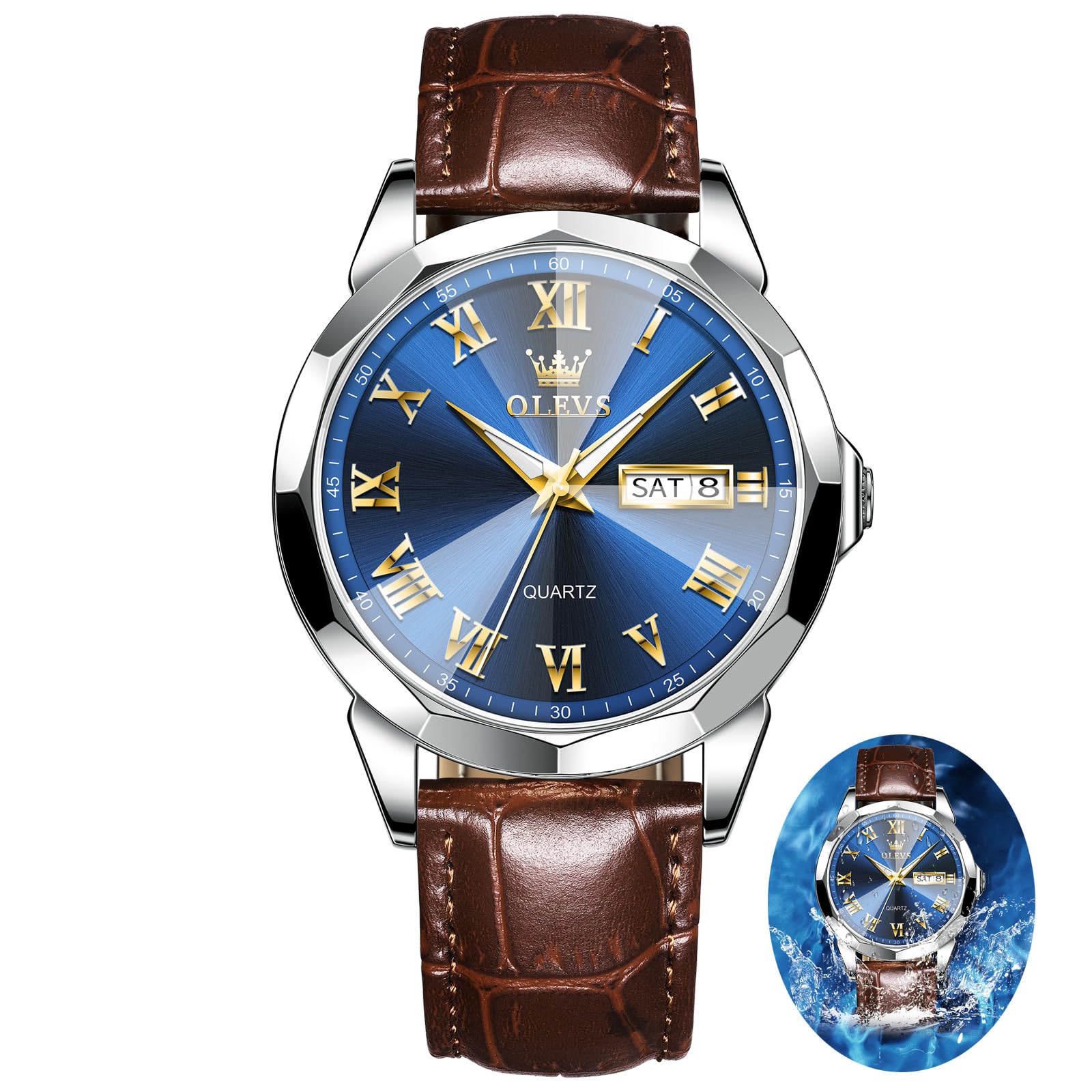 Foto 2 pulgar | Reloj Olevs de Cuero Marrón Analógico de Cuarzo Resistente al Agua para Hombre - Venta Internacional