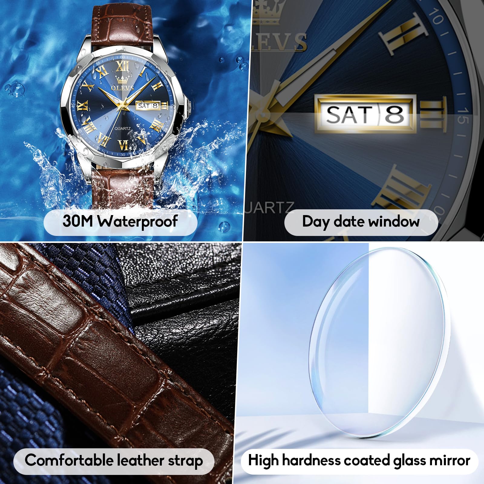 Foto 5 pulgar | Reloj Olevs de Cuero Marrón Analógico de Cuarzo Resistente al Agua para Hombre - Venta Internacional