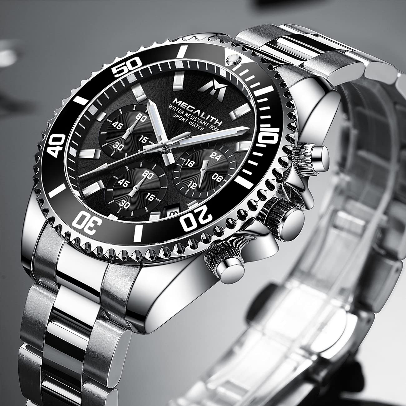 Foto 2 | Reloj Megalith con Cronógrafo Impermeable de Acero Inoxidable para Hombre - Venta Internacional
