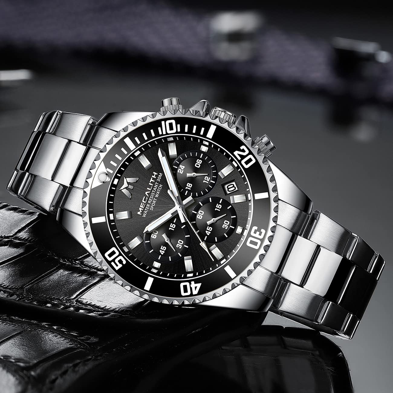 Foto 3 | Reloj Megalith con Cronógrafo Impermeable de Acero Inoxidable para Hombre - Venta Internacional