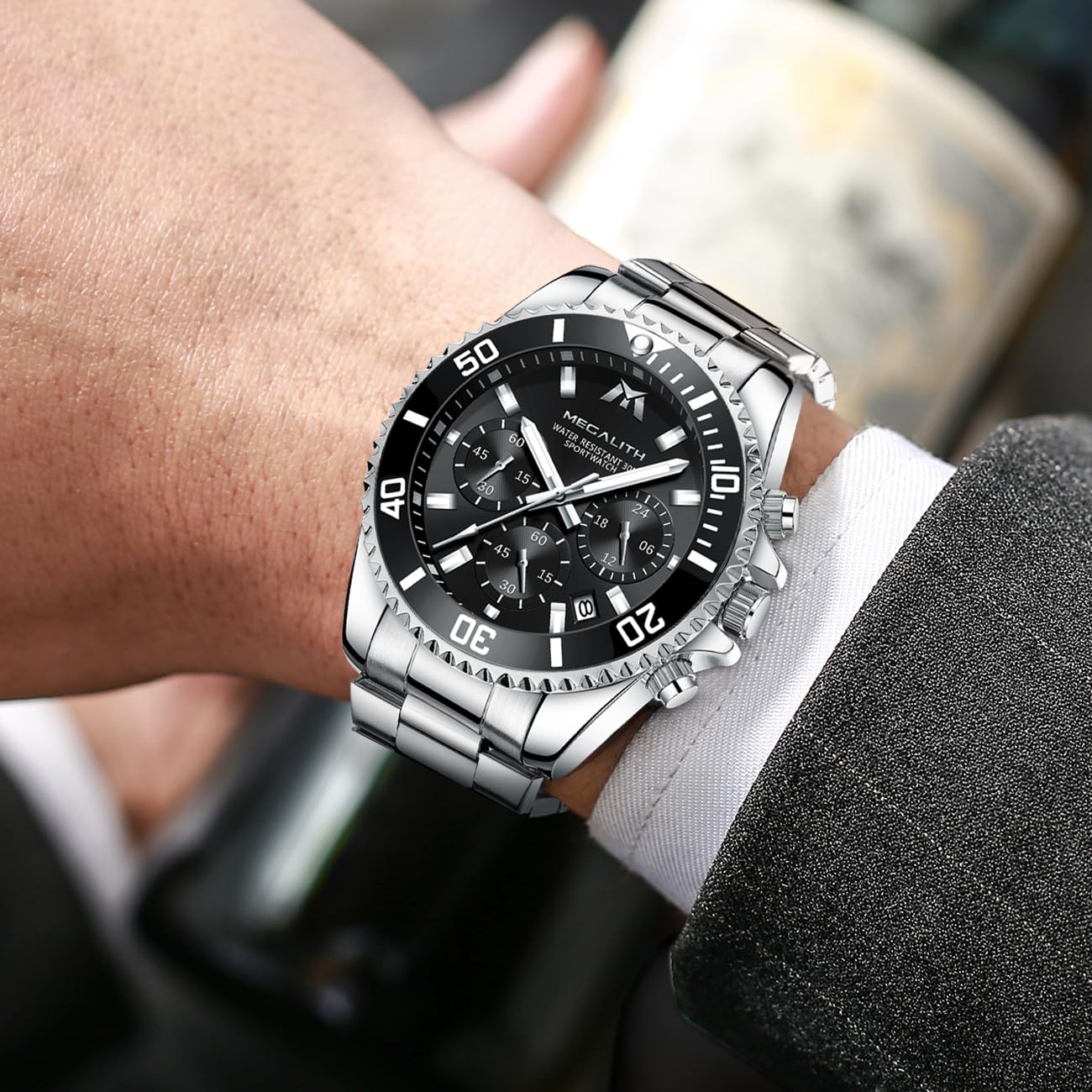 Foto 5 pulgar | Reloj Megalith con Cronógrafo Impermeable de Acero Inoxidable para Hombre - Venta Internacional