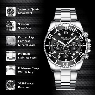 Foto 7 | Reloj Megalith con Cronógrafo Impermeable de Acero Inoxidable para Hombre - Venta Internacional