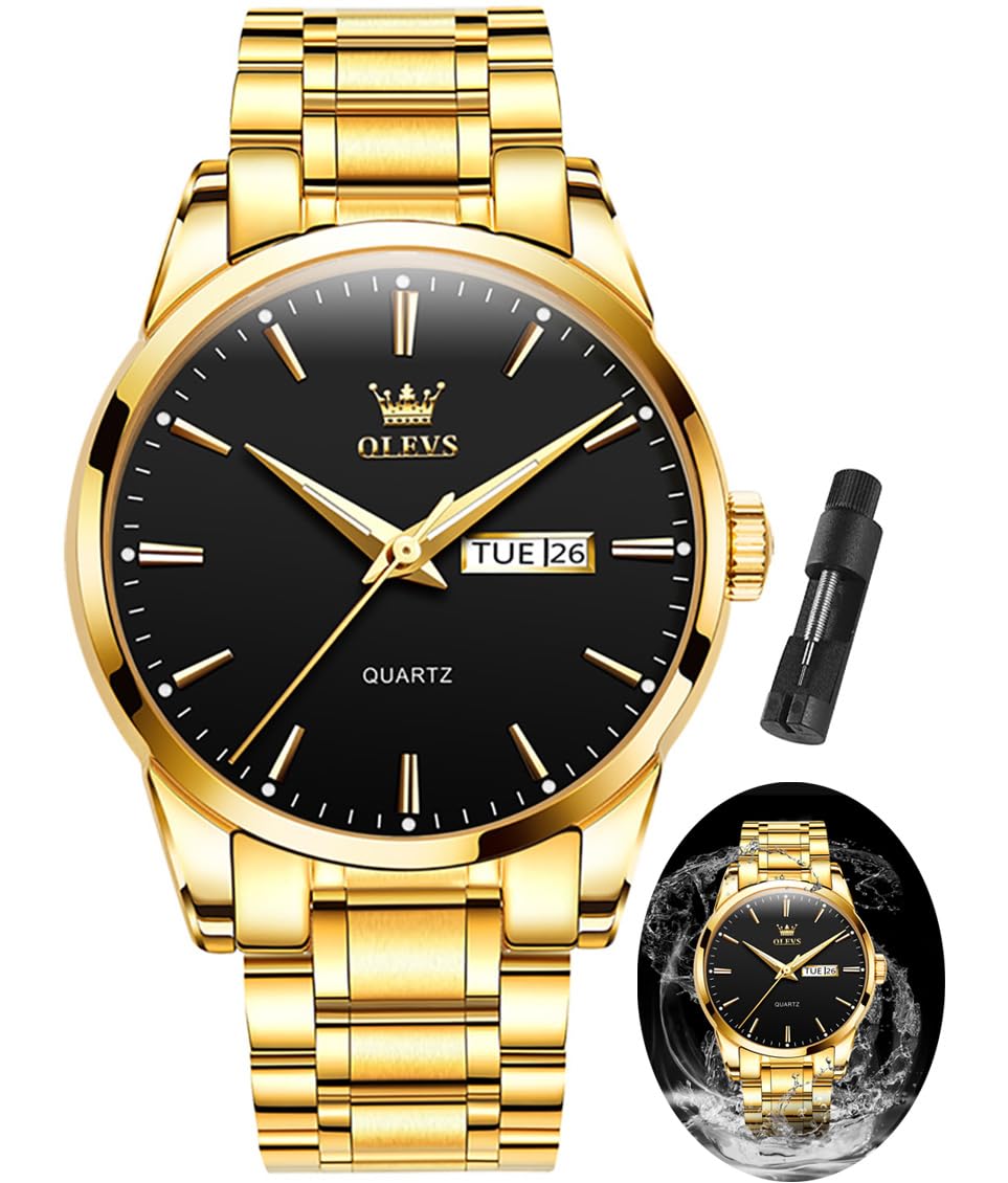 Foto 2 pulgar | Reloj Olevs Gold De Acero Inoxidable Impermeable Para Hombre - Venta Internacional.