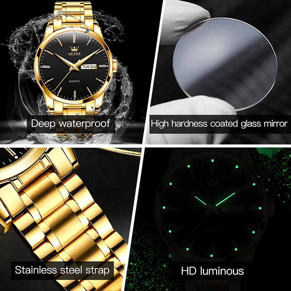 Foto 6 pulgar | Reloj Olevs Gold De Acero Inoxidable Impermeable Para Hombre - Venta Internacional.