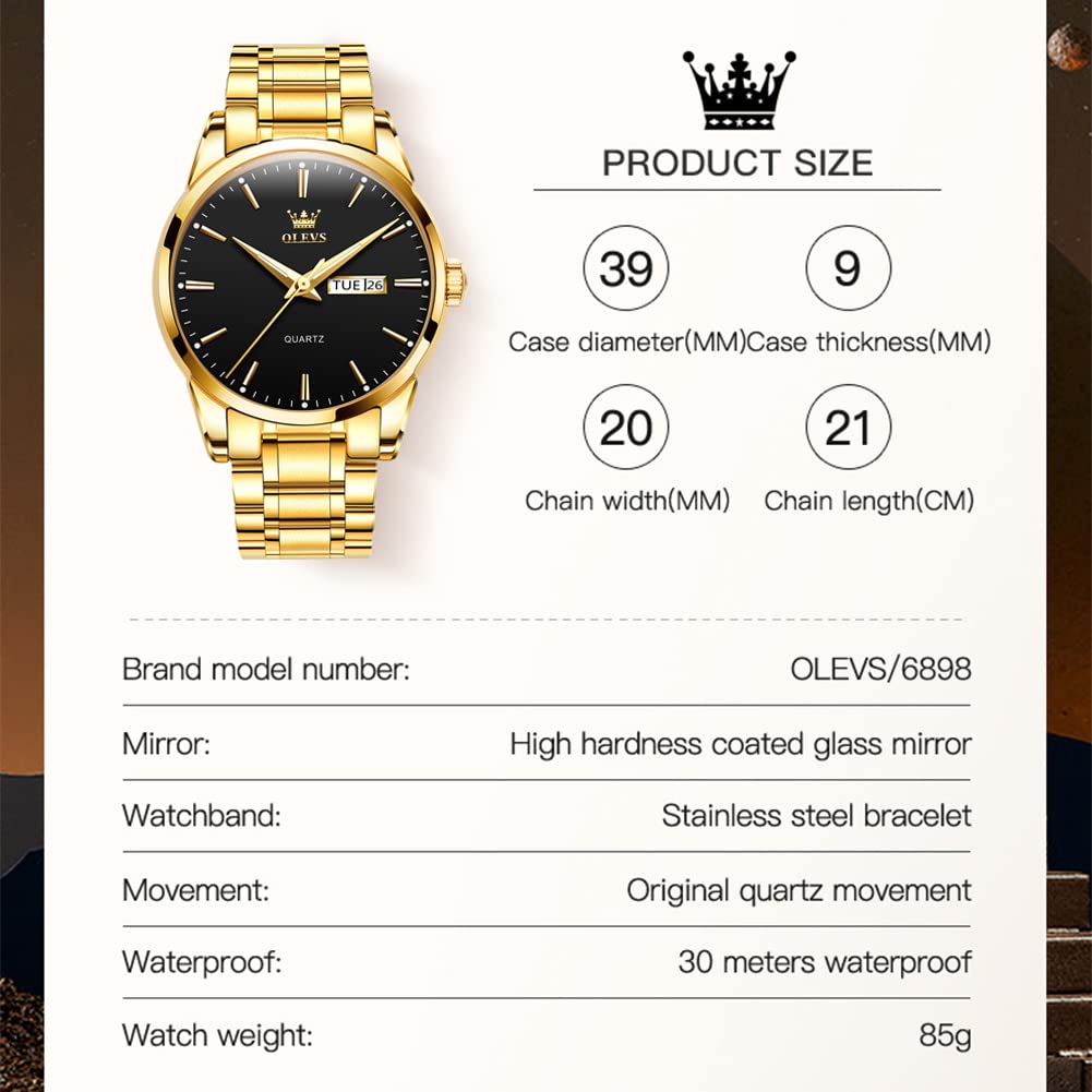 Foto 7 pulgar | Reloj Olevs Gold De Acero Inoxidable Impermeable Para Hombre - Venta Internacional.