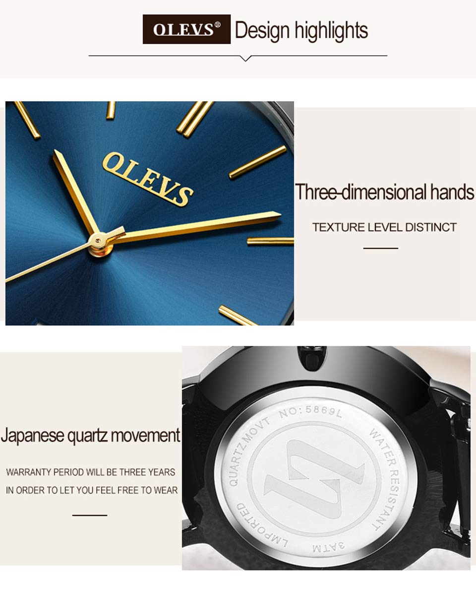 Foto 4 | Reloj Olevs Con Esfera Azul Ultrafina Impermeable Para Hombre - Venta Internacional.