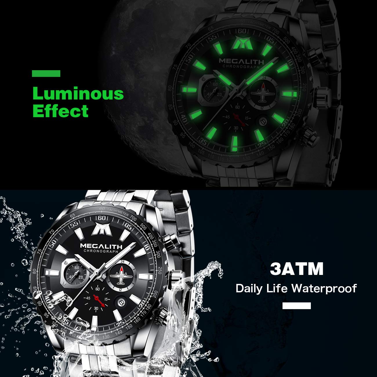 Foto 4 | Reloj Megalith Chronograph Para Hombre De Acero Inoxidable 3atm - Venta Internacional.