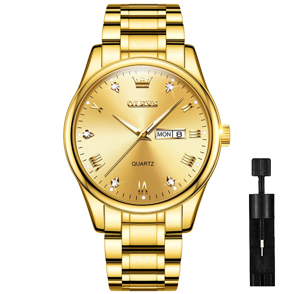 Foto 2 pulgar | Reloj Olevs All Gold Para Hombre De Acero Inoxidable Resistente Al Agua - Venta Internacional.