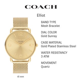 Foto 2 | Reloj Coach Elliot Para Hombre, Resistente Al Agua, Tono Dorado - Venta Internacional.