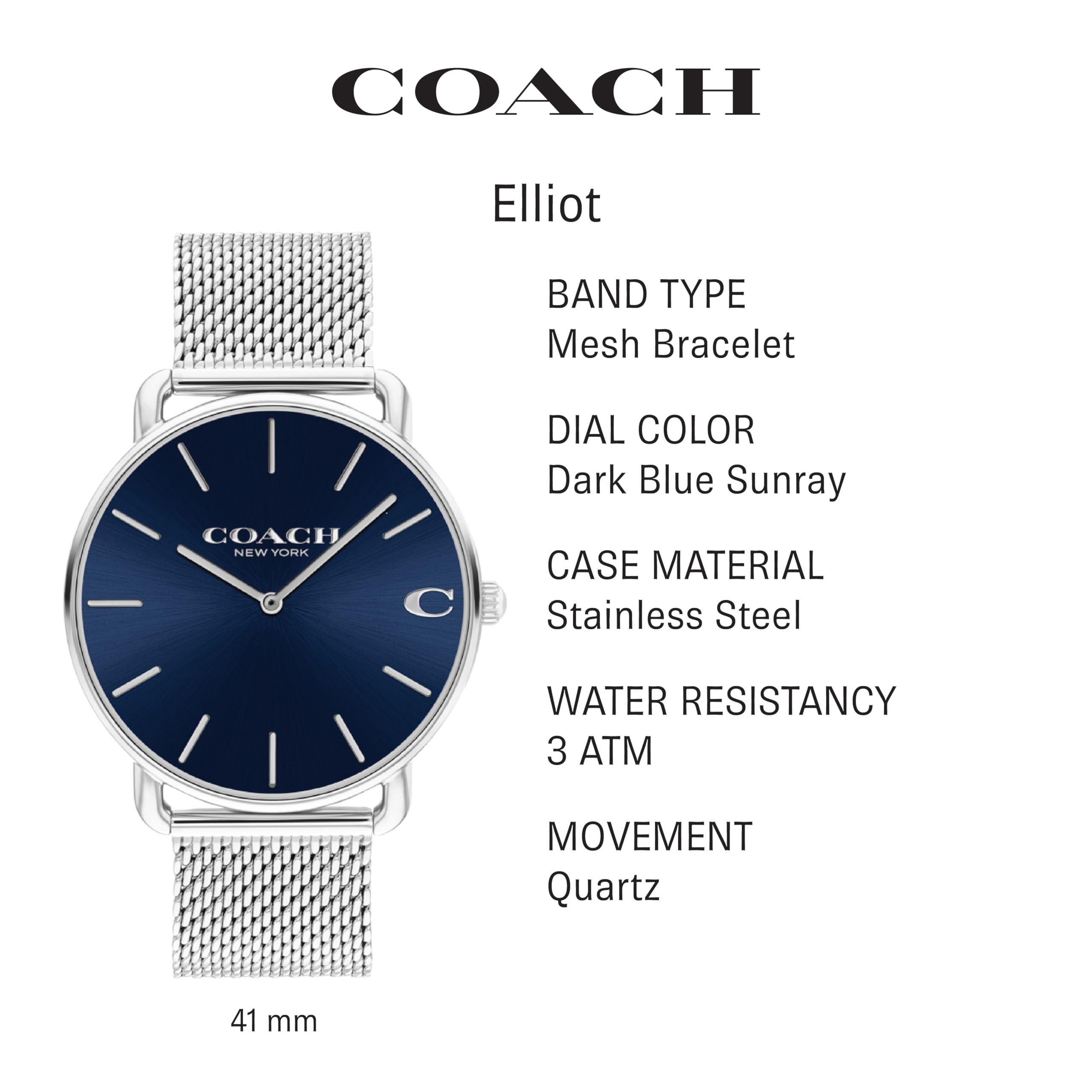 Foto 3 pulgar | Reloj Coach Elliot De Acero Inoxidable Resistente Al Agua Para Hombre - Venta Internacional.