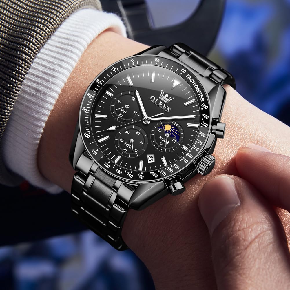 Foto 4 pulgar | Reloj Olevs Vestido De Negocios Negro Dorado Bicolor Para Hombre - Venta Internacional.