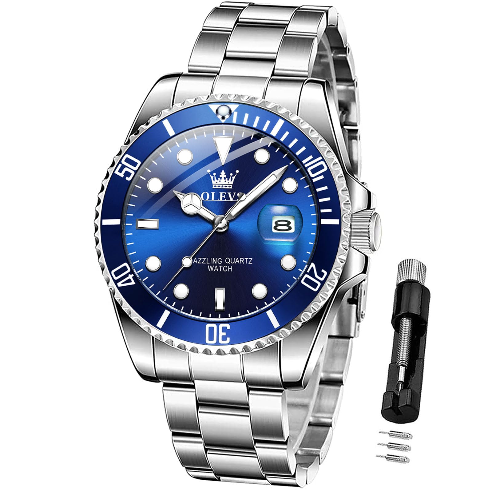Reloj Olevs Vestido Clásico Azul De Acero Inoxidable Para Hombre - Venta Internacional.