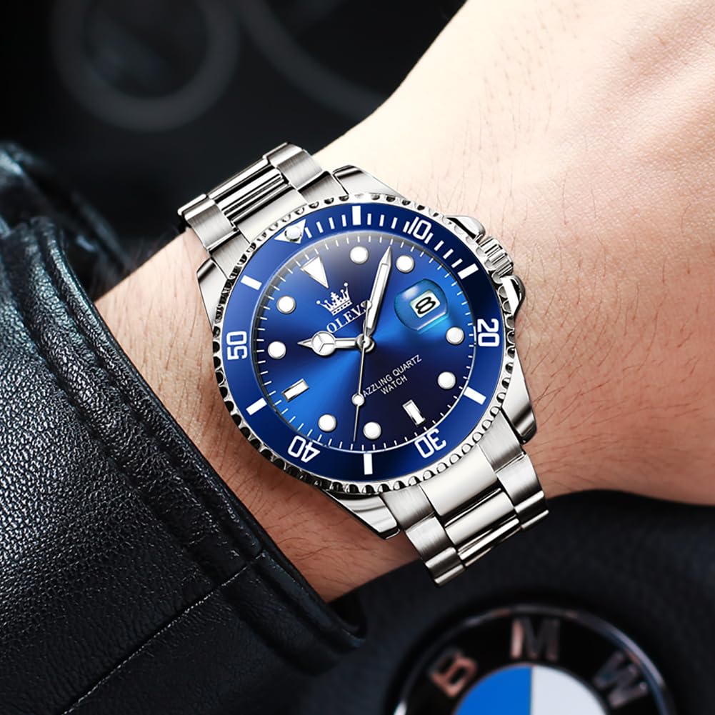Foto 4 pulgar | Reloj Olevs Vestido Clásico Azul De Acero Inoxidable Para Hombre - Venta Internacional.
