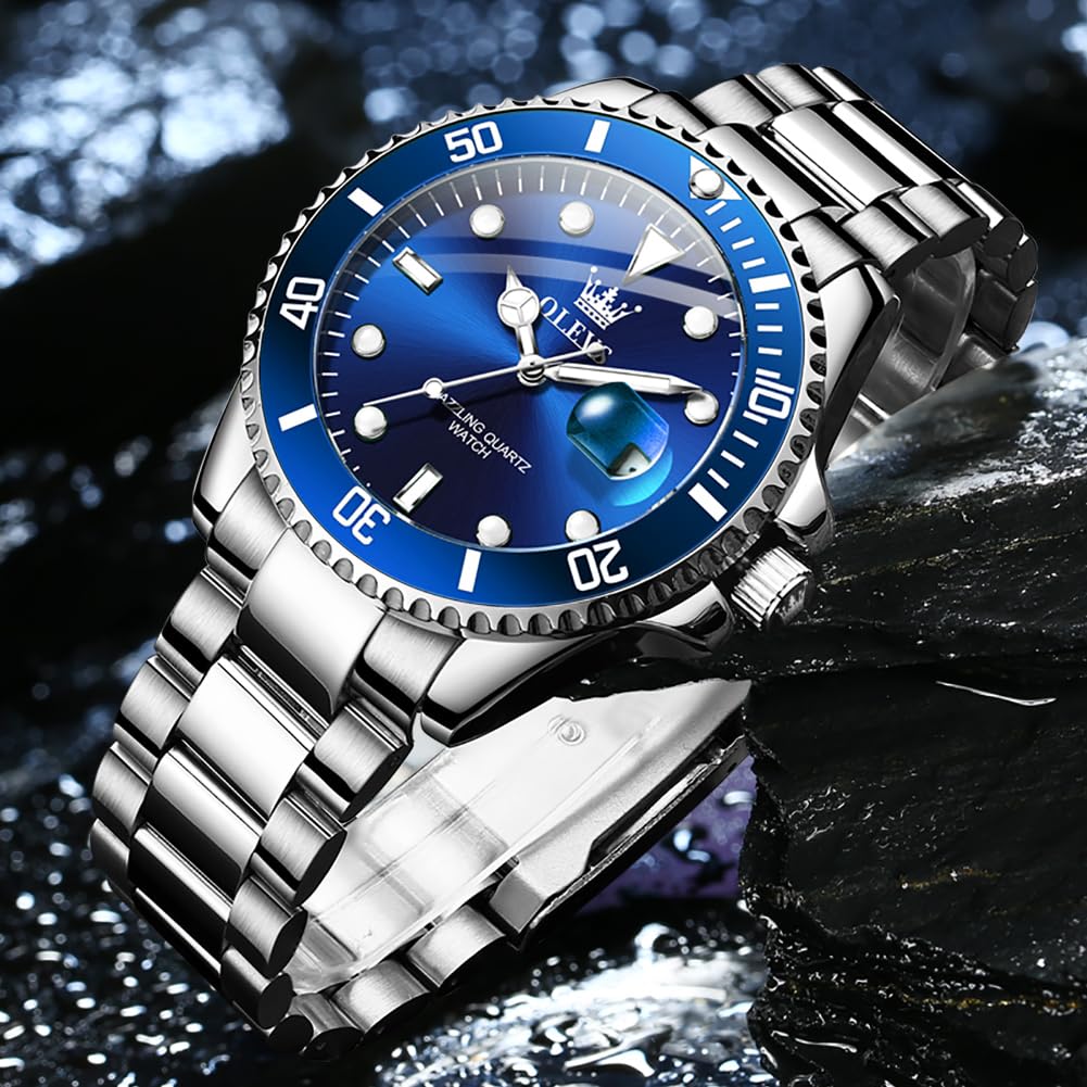 Foto 5 pulgar | Reloj Olevs Vestido Clásico Azul De Acero Inoxidable Para Hombre - Venta Internacional.