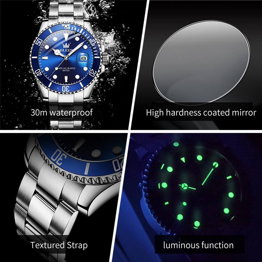 Foto 6 pulgar | Reloj Olevs Vestido Clásico Azul De Acero Inoxidable Para Hombre - Venta Internacional.