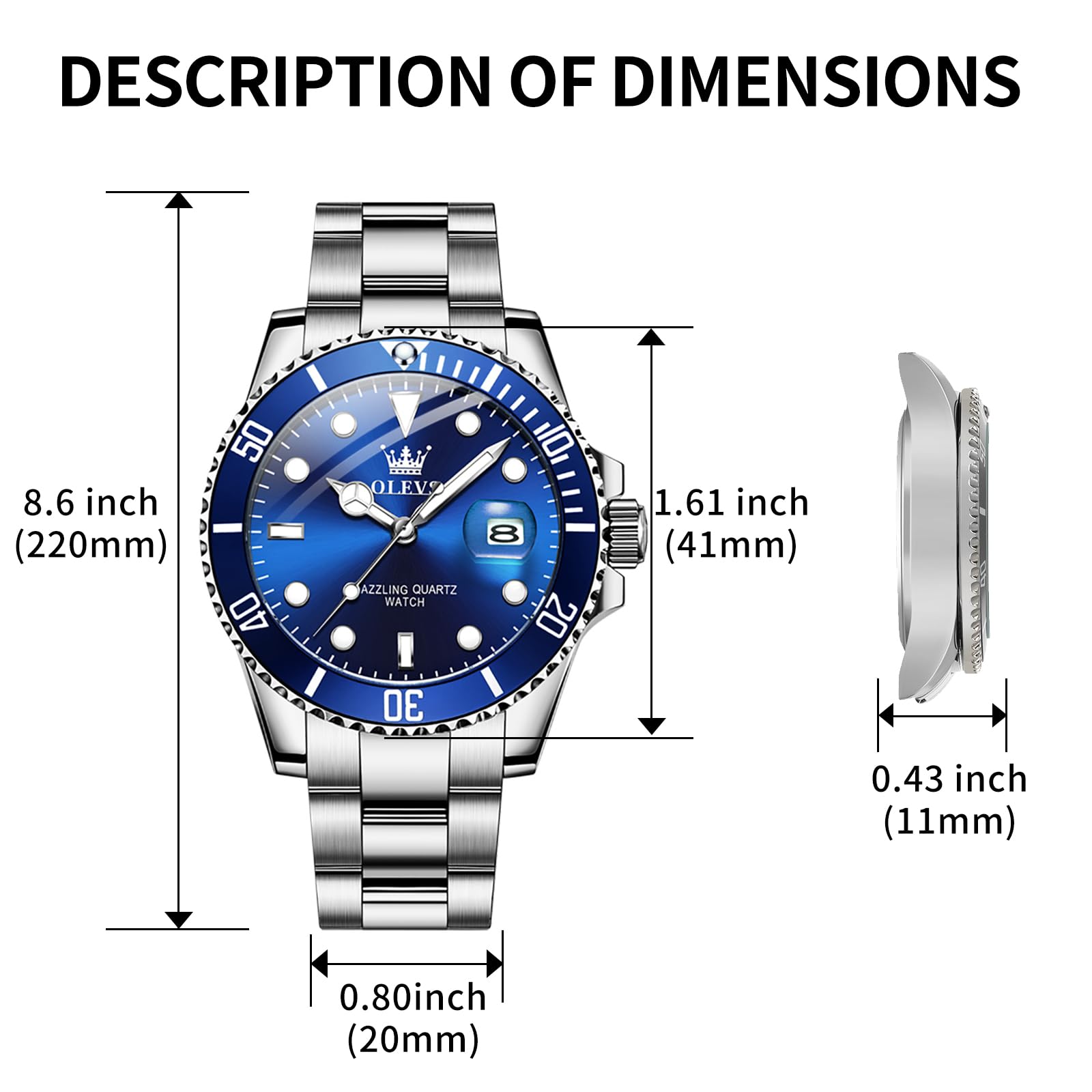 Foto 7 pulgar | Reloj Olevs Vestido Clásico Azul De Acero Inoxidable Para Hombre - Venta Internacional.
