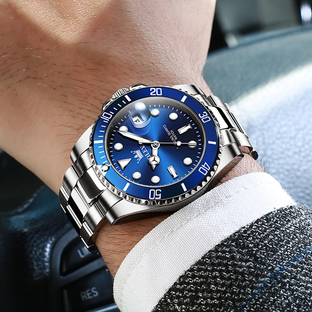 Foto 7 | Reloj Olevs Vestido Clásico Azul De Acero Inoxidable Para Hombre - Venta Internacional.