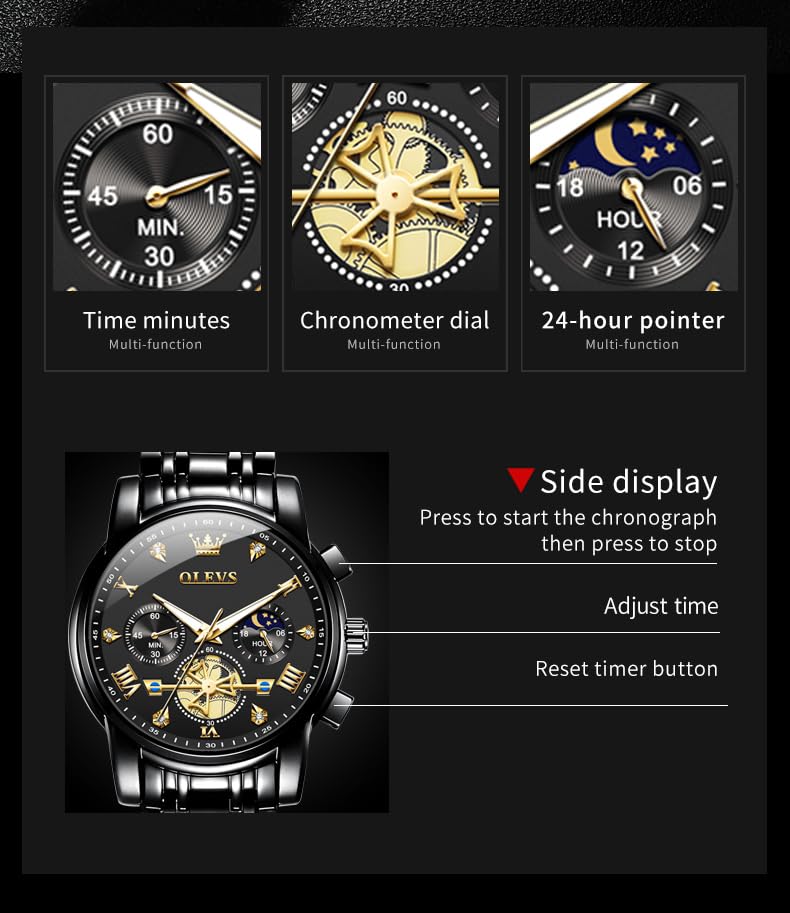 Foto 5 pulgar | Reloj De Pulsera Olevs Black Diamond Business Dress Para Hombre - Venta Internacional.