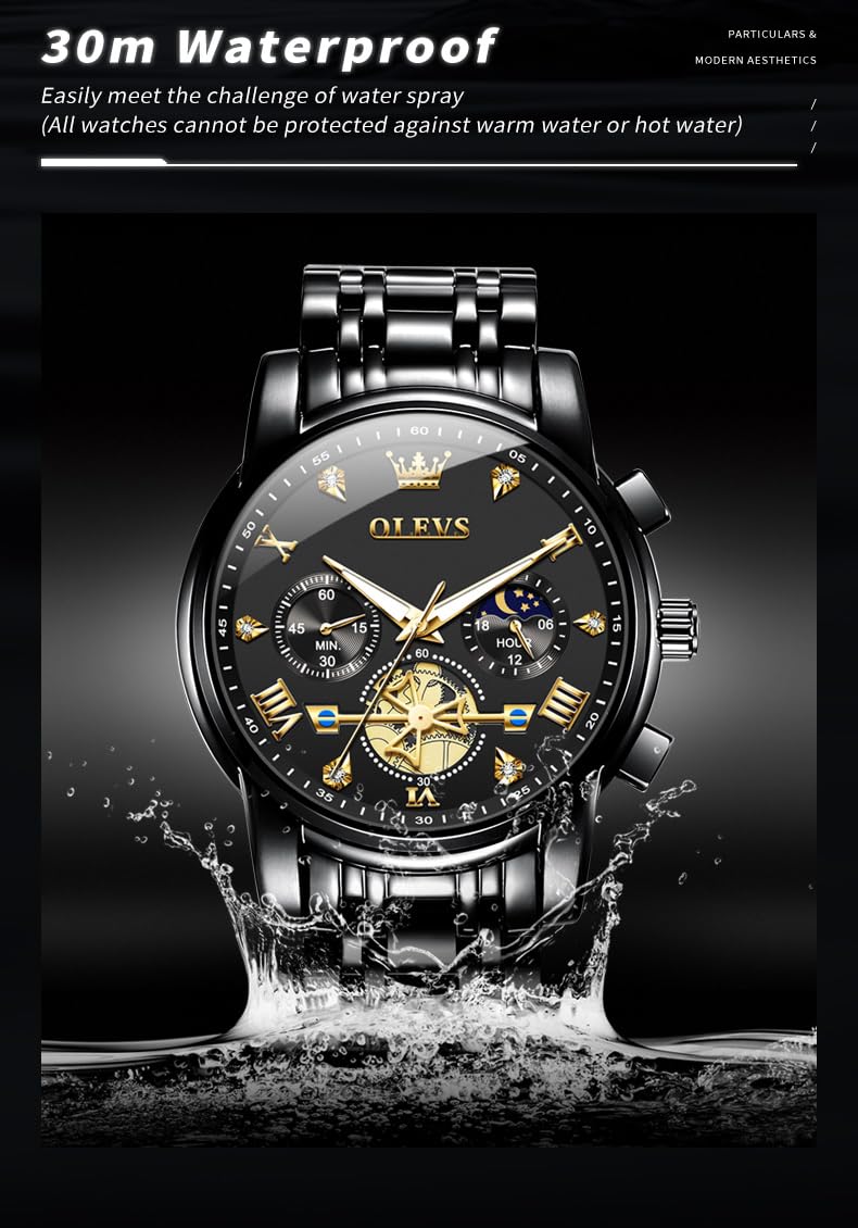 Foto 7 pulgar | Reloj De Pulsera Olevs Black Diamond Business Dress Para Hombre - Venta Internacional.