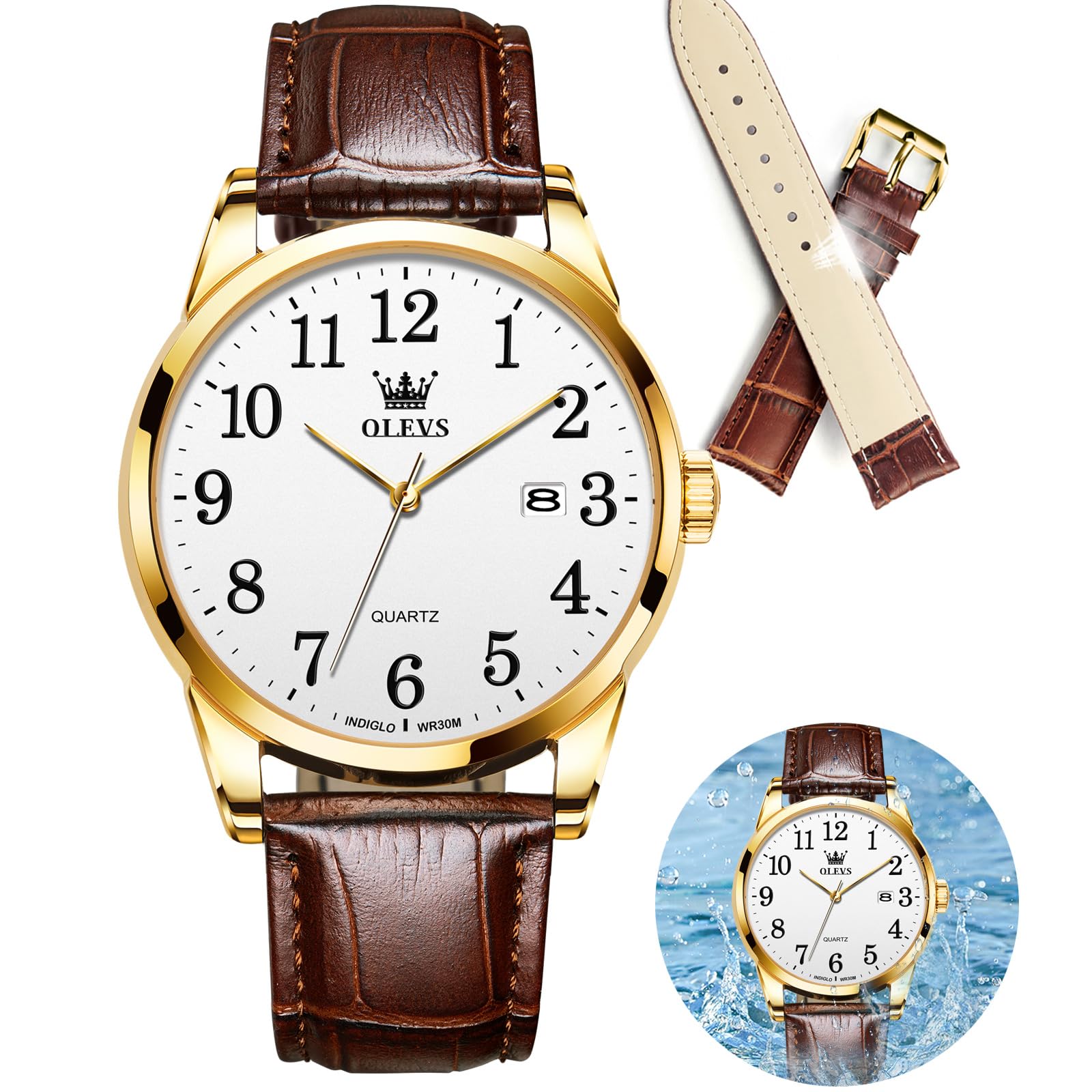 Reloj Olevs De Cuero Marrón Para Hombre, Impermeable, Día Y Fecha - Venta Internacional.