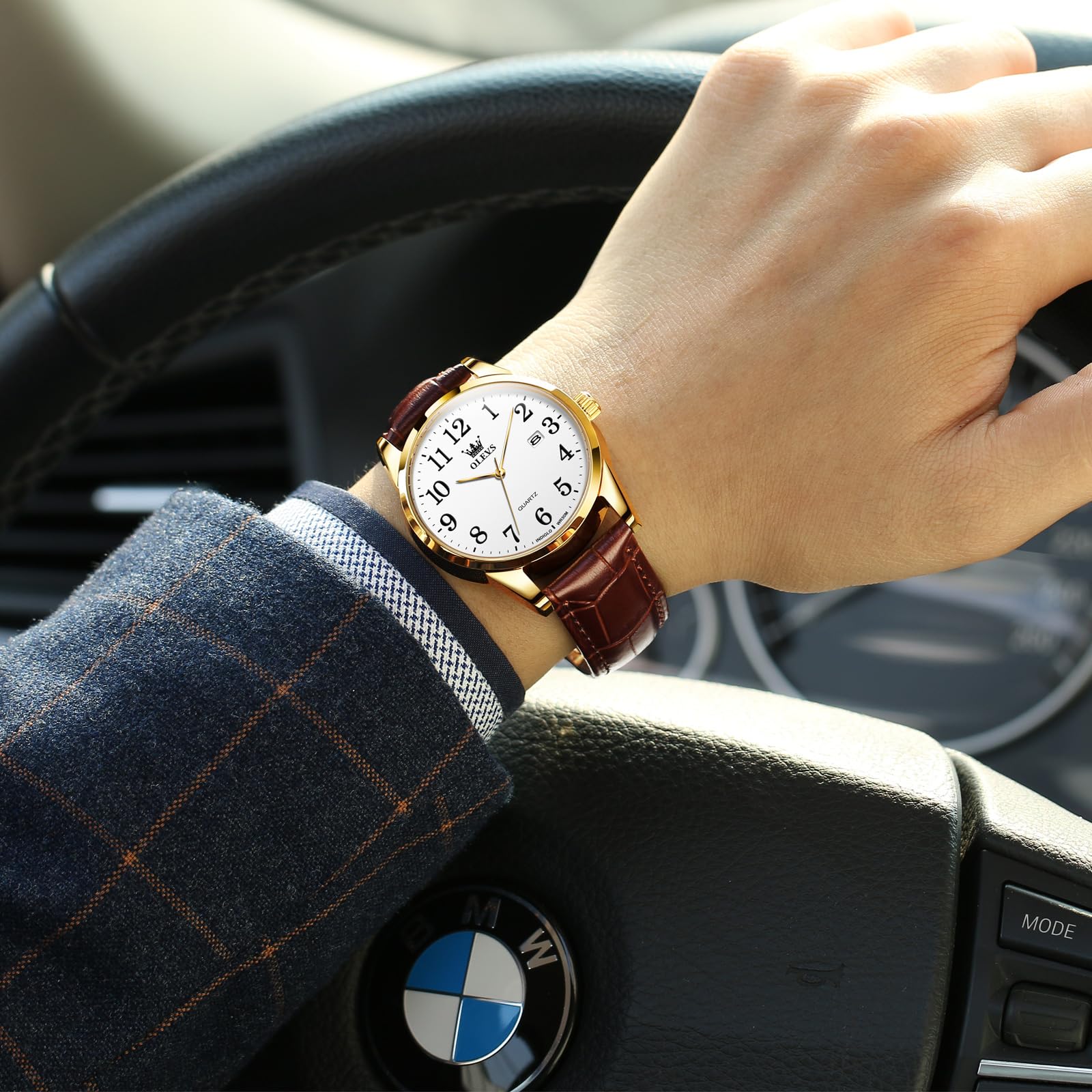 Foto 3 pulgar | Reloj Olevs De Cuero Marrón Para Hombre, Impermeable, Día Y Fecha - Venta Internacional.