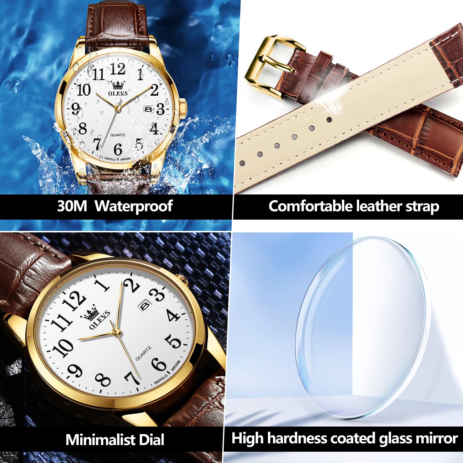 Foto 6 pulgar | Reloj Olevs De Cuero Marrón Para Hombre, Impermeable, Día Y Fecha - Venta Internacional.