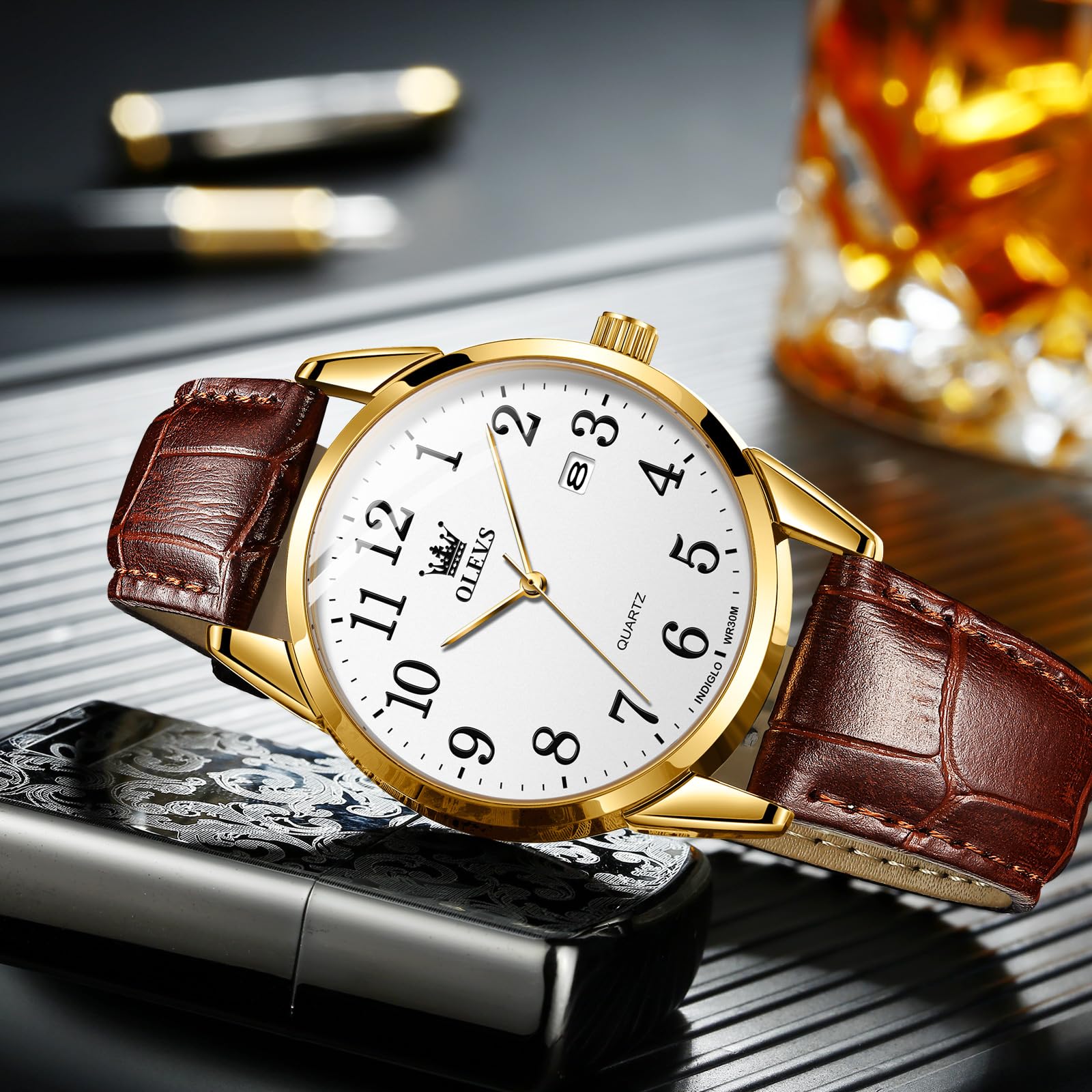 Foto 6 | Reloj Olevs De Cuero Marrón Para Hombre, Impermeable, Día Y Fecha - Venta Internacional.