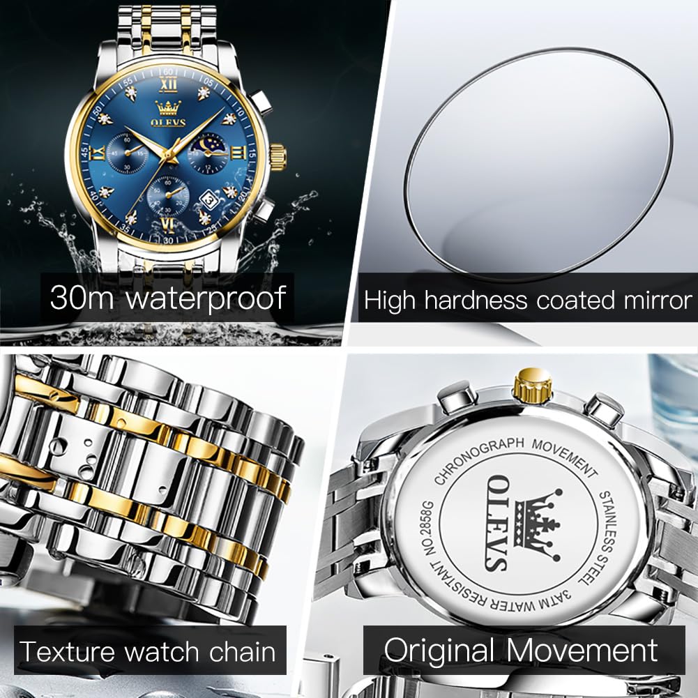 Foto 6 | Reloj Olevs Azul Oro Plata Acero Inoxidable Para Hombre - Venta Internacional.